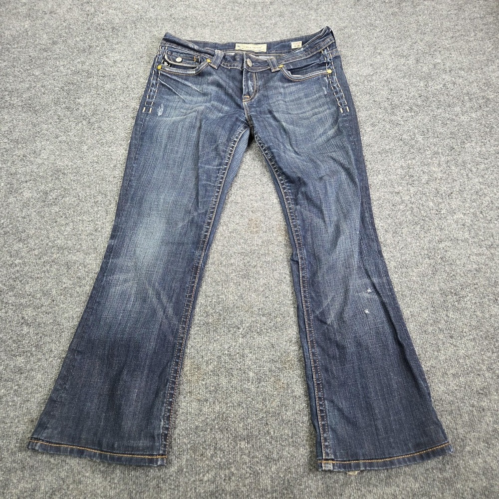 MEK Denim Bootcut Jeans Womens 31 Blue Distressed Flap Pockets Embroidered